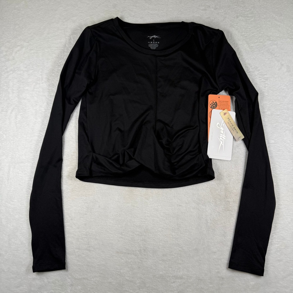 Gottex Studio Peach Skin Black Long Sleeve Twist Front Crop Top GM5011T Small